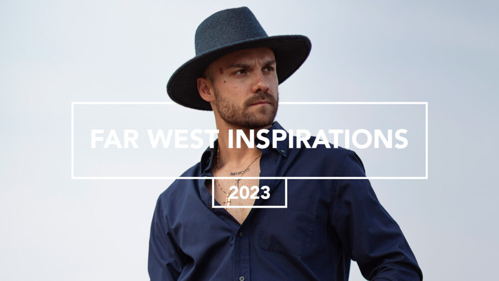 Ritratto maschile in stile western – cappello, sguardo fiero e paesaggio arido